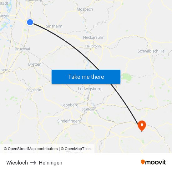 Wiesloch to Heiningen map