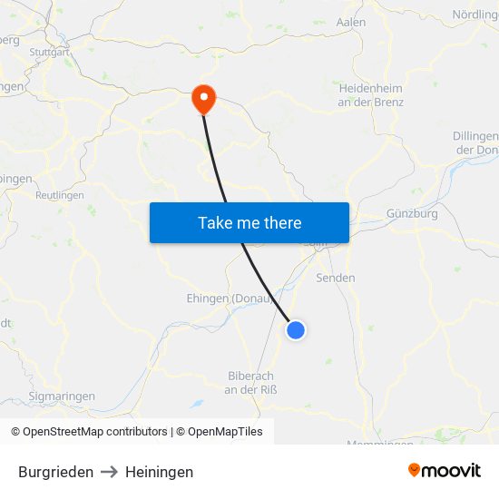 Burgrieden to Heiningen map