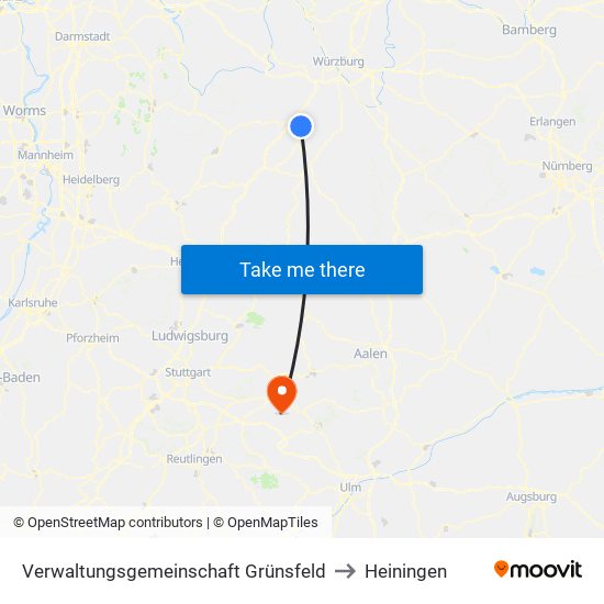 Verwaltungsgemeinschaft Grünsfeld to Heiningen map