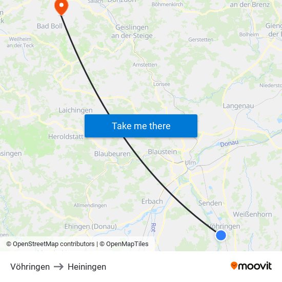 Vöhringen to Heiningen map