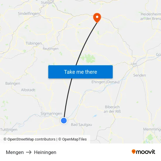 Mengen to Heiningen map