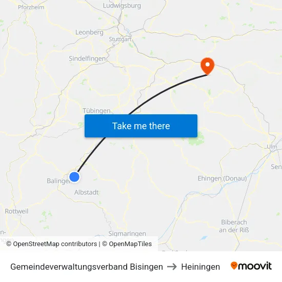 Gemeindeverwaltungsverband Bisingen to Heiningen map