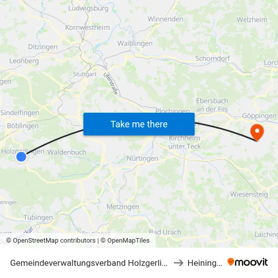 Gemeindeverwaltungsverband Holzgerlingen to Heiningen map