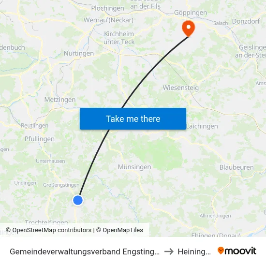 Gemeindeverwaltungsverband Engstingen to Heiningen map