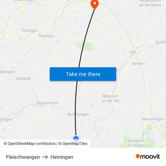 Fleischwangen to Heiningen map
