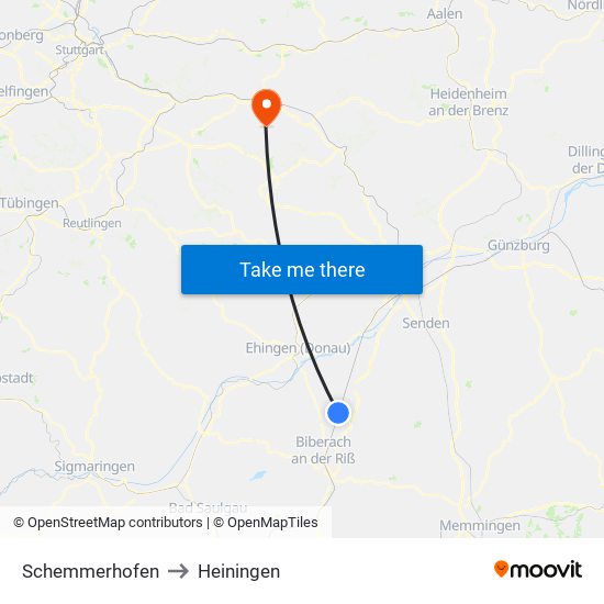 Schemmerhofen to Heiningen map