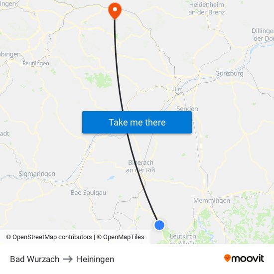 Bad Wurzach to Heiningen map