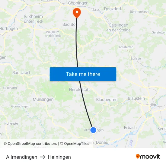 Allmendingen to Heiningen map