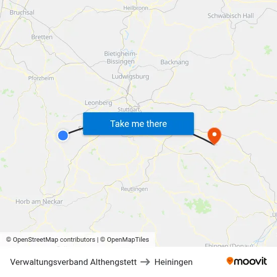 Verwaltungsverband Althengstett to Heiningen map