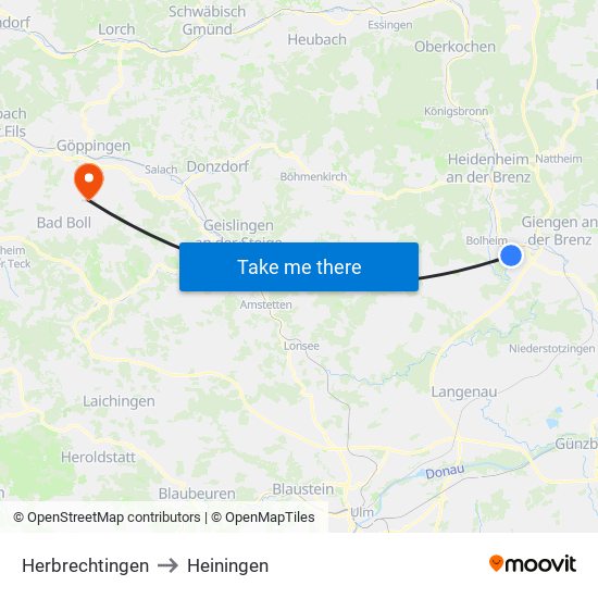 Herbrechtingen to Heiningen map