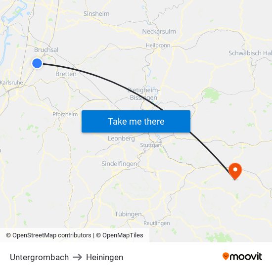 Untergrombach to Heiningen map
