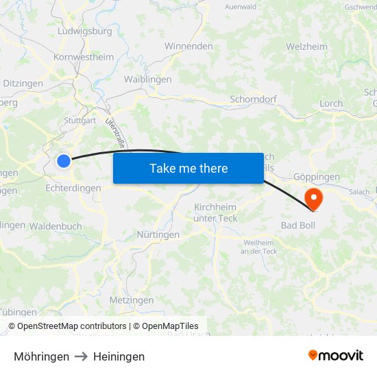 Möhringen to Heiningen map