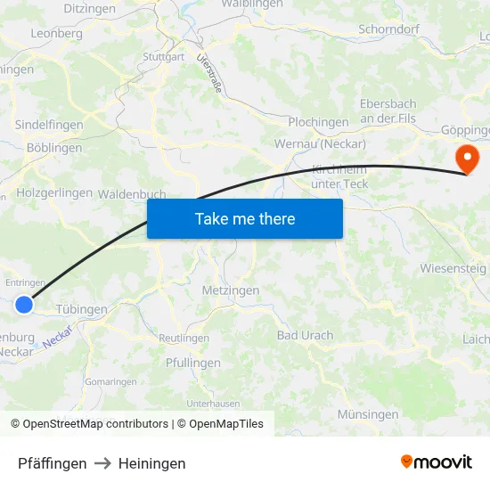 Pfäffingen to Heiningen map