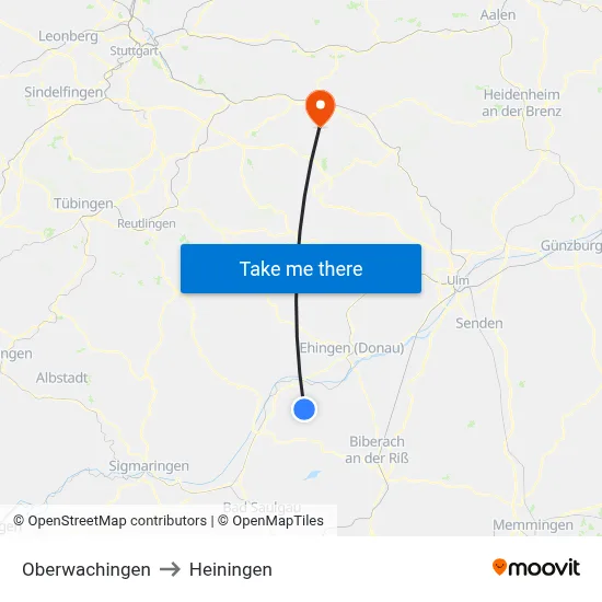 Oberwachingen to Heiningen map