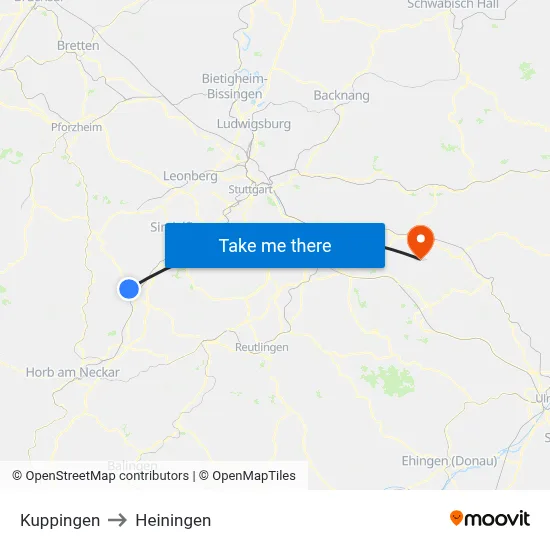 Kuppingen to Heiningen map