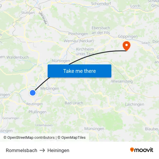 Rommelsbach to Heiningen map
