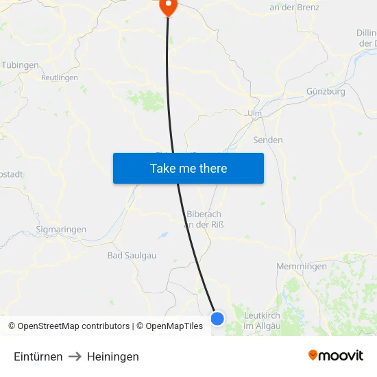 Eintürnen to Heiningen map