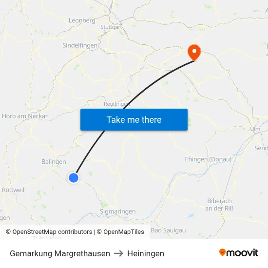 Gemarkung Margrethausen to Heiningen map