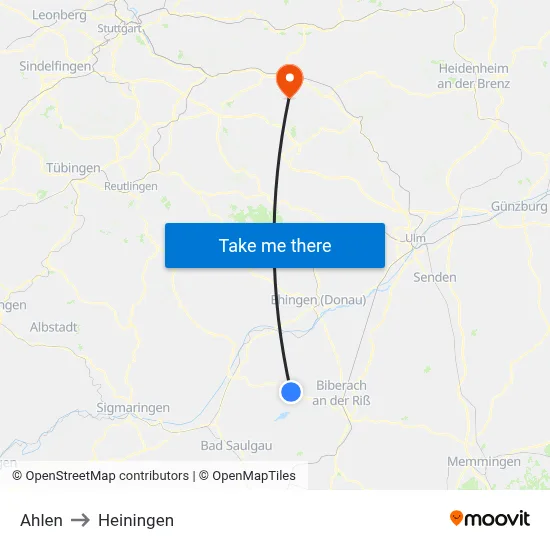 Ahlen to Heiningen map