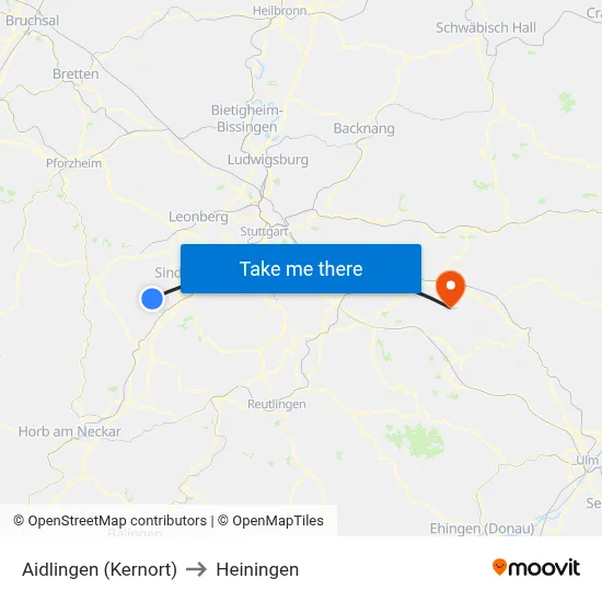 Aidlingen (Kernort) to Heiningen map
