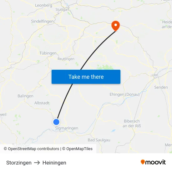 Storzingen to Heiningen map