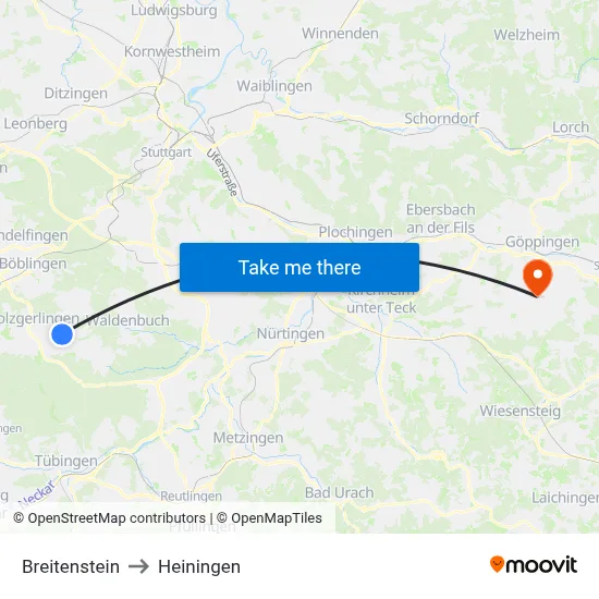 Breitenstein to Heiningen map