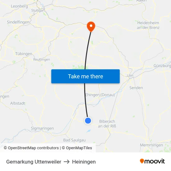 Gemarkung Uttenweiler to Heiningen map