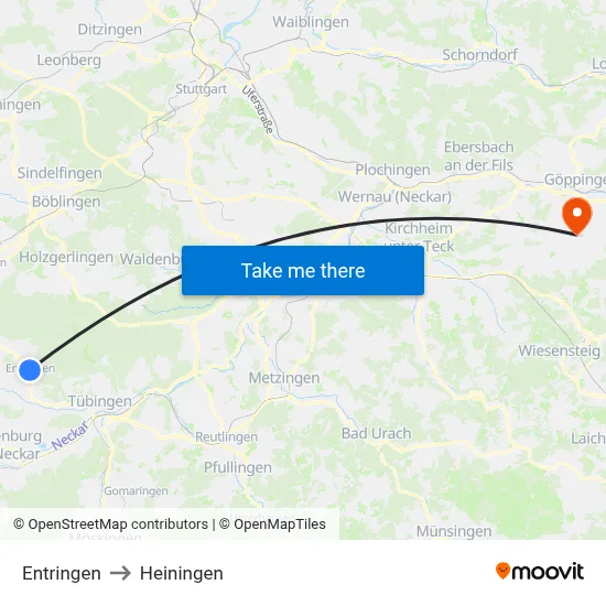 Entringen to Heiningen map