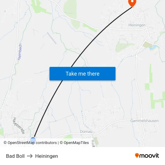 Bad Boll to Heiningen map