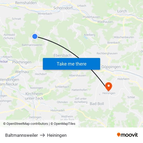 Baltmannsweiler to Heiningen map