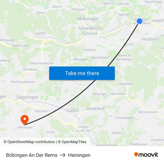 Böbingen An Der Rems to Heiningen map