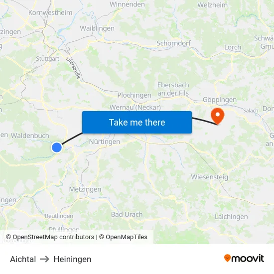 Aichtal to Heiningen map