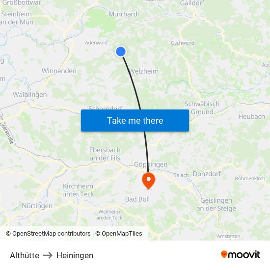 Althütte to Heiningen map