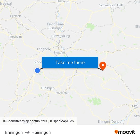 Ehningen to Heiningen map