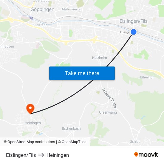 Eislingen/Fils to Heiningen map