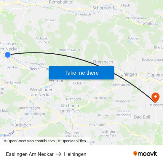 Esslingen Am Neckar to Heiningen map