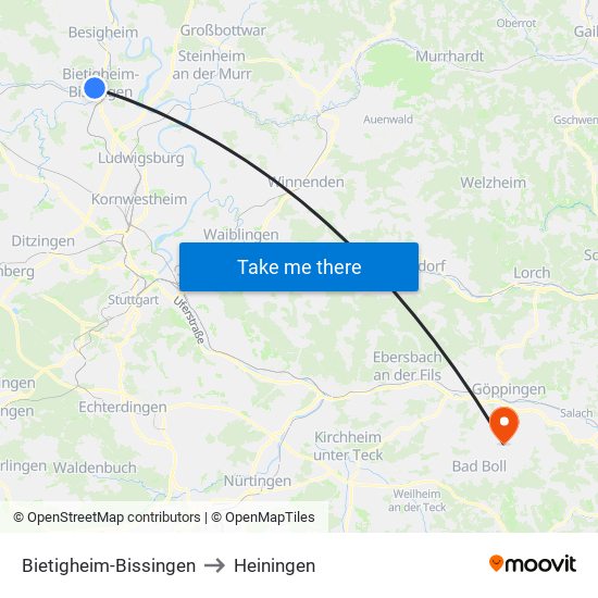 Bietigheim-Bissingen to Heiningen map