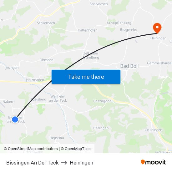 Bissingen An Der Teck to Heiningen map
