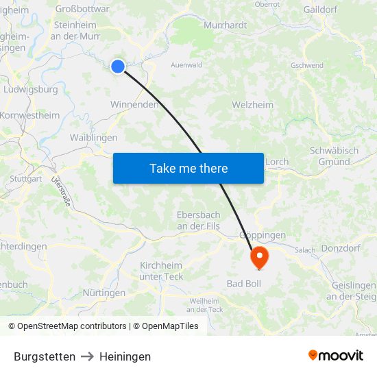 Burgstetten to Heiningen map