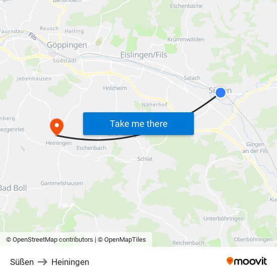 Süßen to Heiningen map