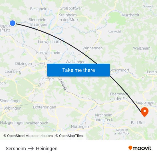 Sersheim to Heiningen map
