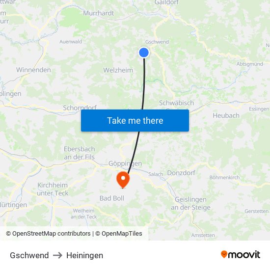 Gschwend to Heiningen map