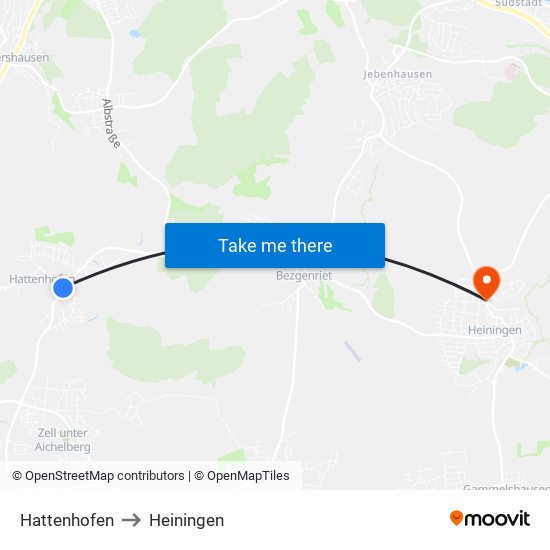Hattenhofen to Heiningen map