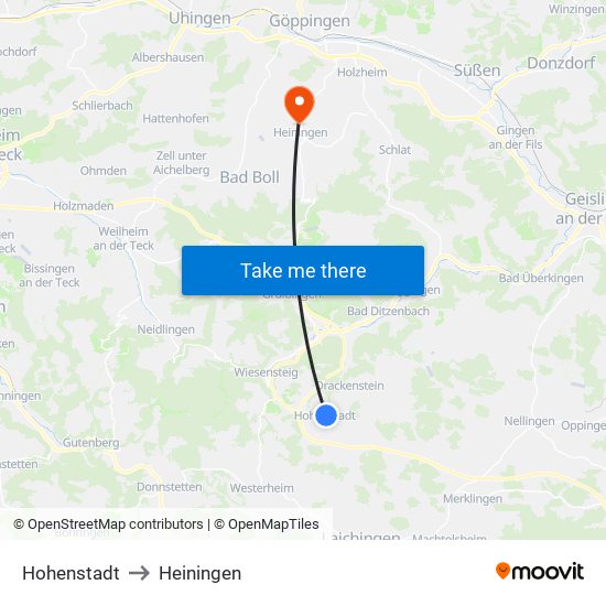 Hohenstadt to Heiningen map