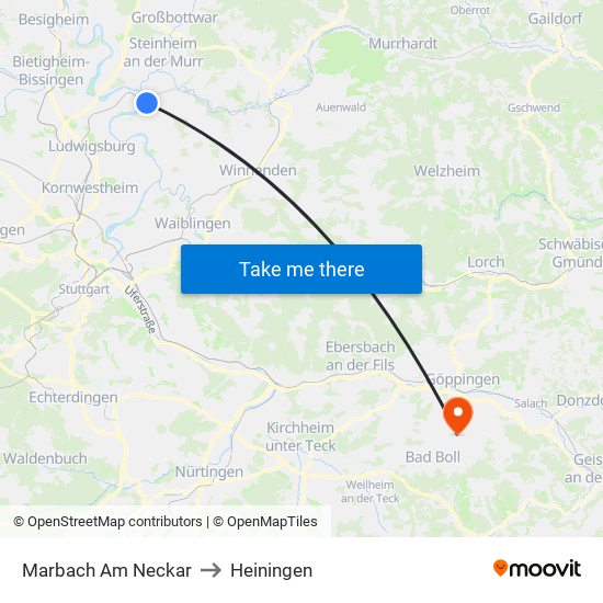 Marbach Am Neckar to Heiningen map
