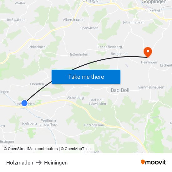 Holzmaden to Heiningen map