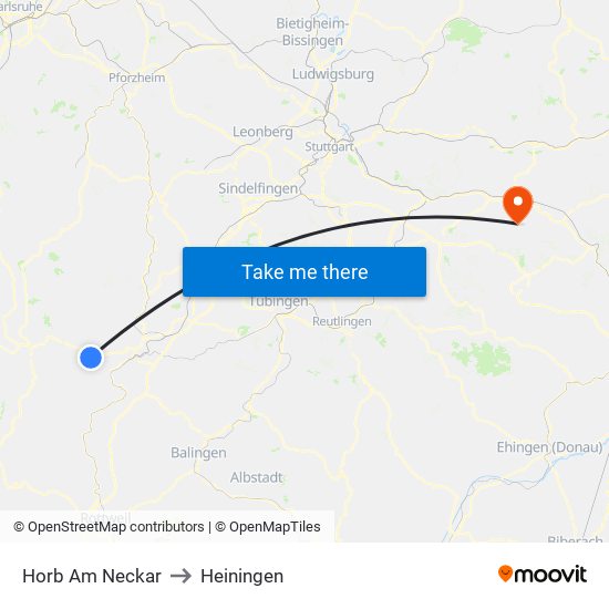 Horb Am Neckar to Heiningen map