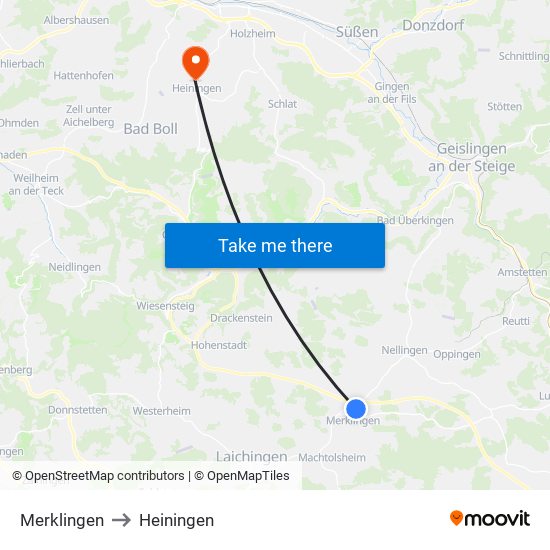 Merklingen to Heiningen map