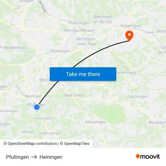 Pfullingen to Heiningen map