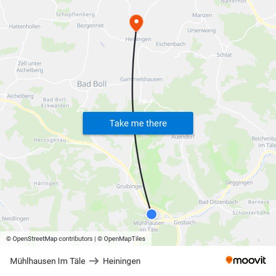 Mühlhausen Im Täle to Heiningen map